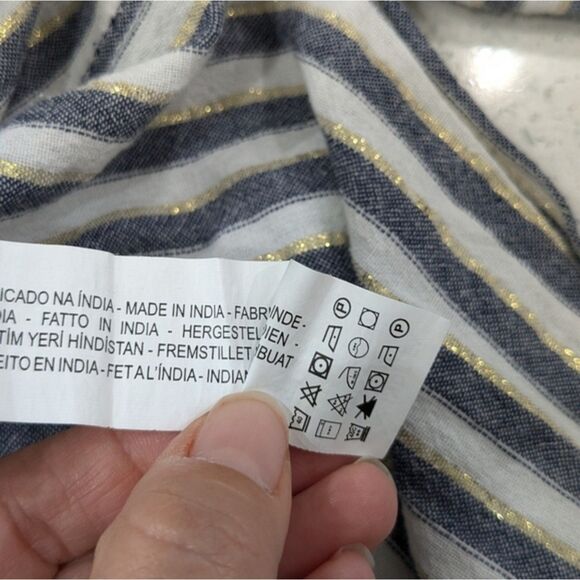 Zara White Blue Striped Button Down Tunic Shirt Long Sleeve Metallic Tassels XS - Picture 12 of 12